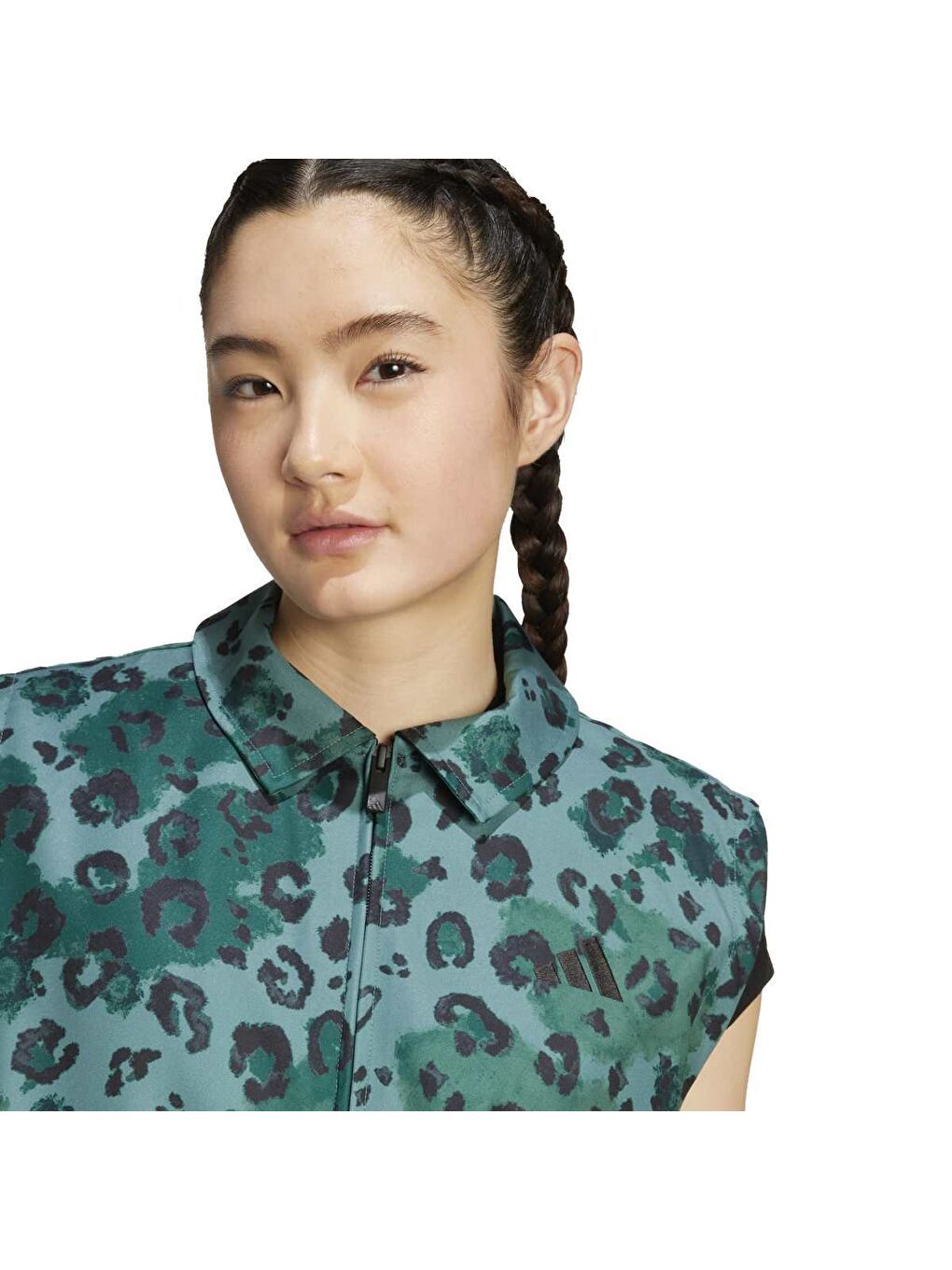 Yelek All Over Print Kadın Yeşil Klasik Yaka Yelek-3