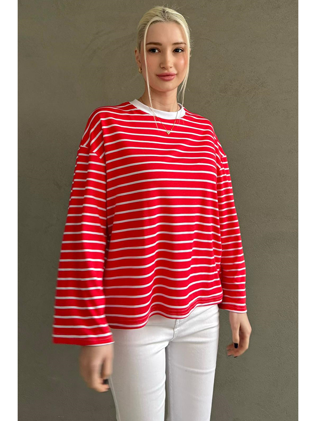 Kırmızı Bisiklet Yaka Çizgili Uzun Kollu Tişört Mg2362-5