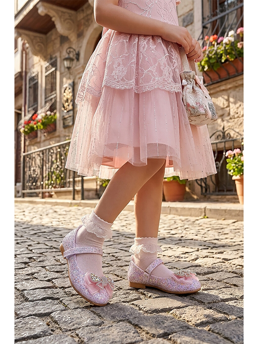 Pembe Hiza Taşlı Cırtlı Kız Bebek/ Çocuk Babet Ayakkabı-2