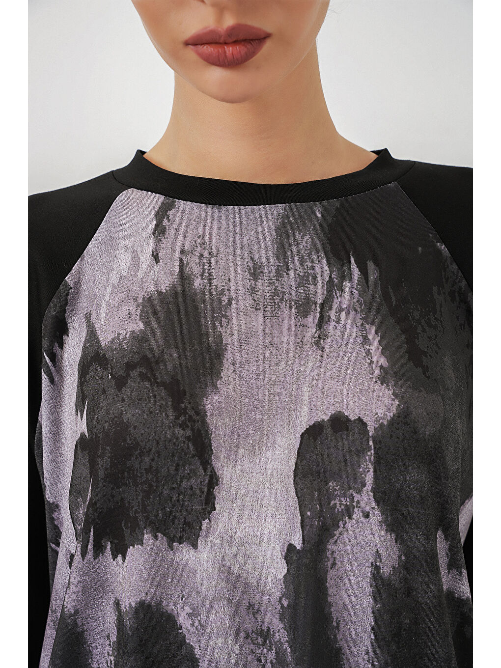 Kadın Desenli Oversize Tunik Pantolon İkili Takım 55462 - Siyah-4