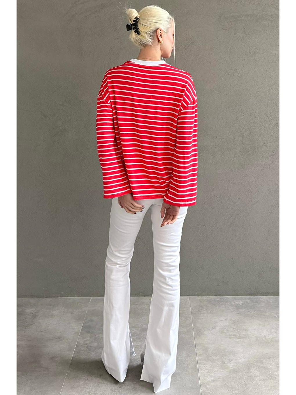 Kırmızı Bisiklet Yaka Çizgili Uzun Kollu Tişört Mg2362-6