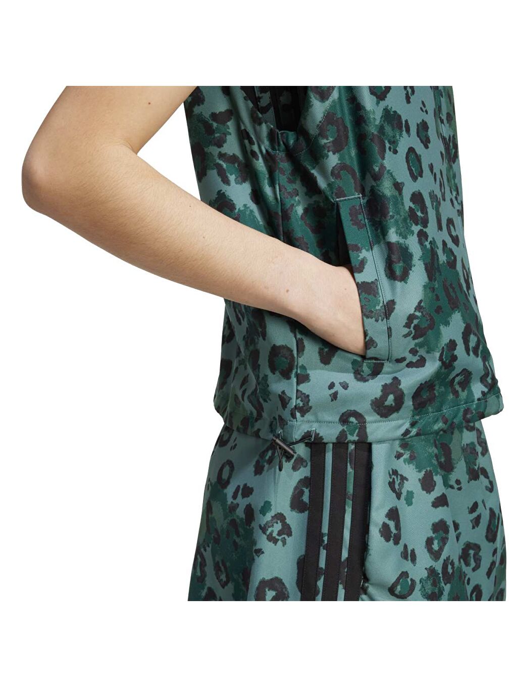 Yelek All Over Print Kadın Yeşil Klasik Yaka Yelek-4