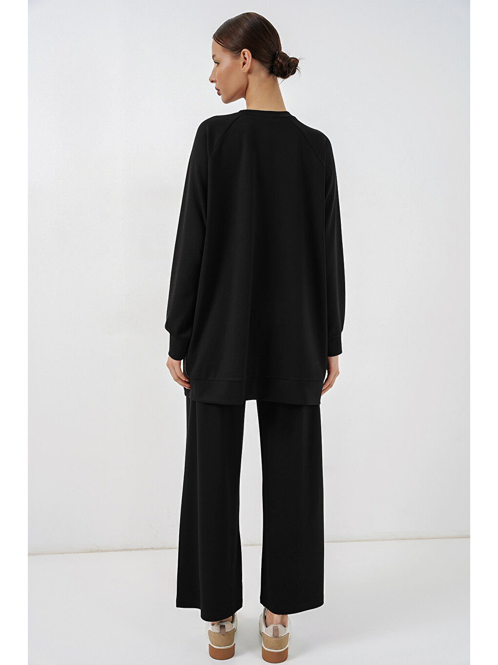 Kadın Desenli Oversize Tunik Pantolon İkili Takım 55462 - Siyah-5