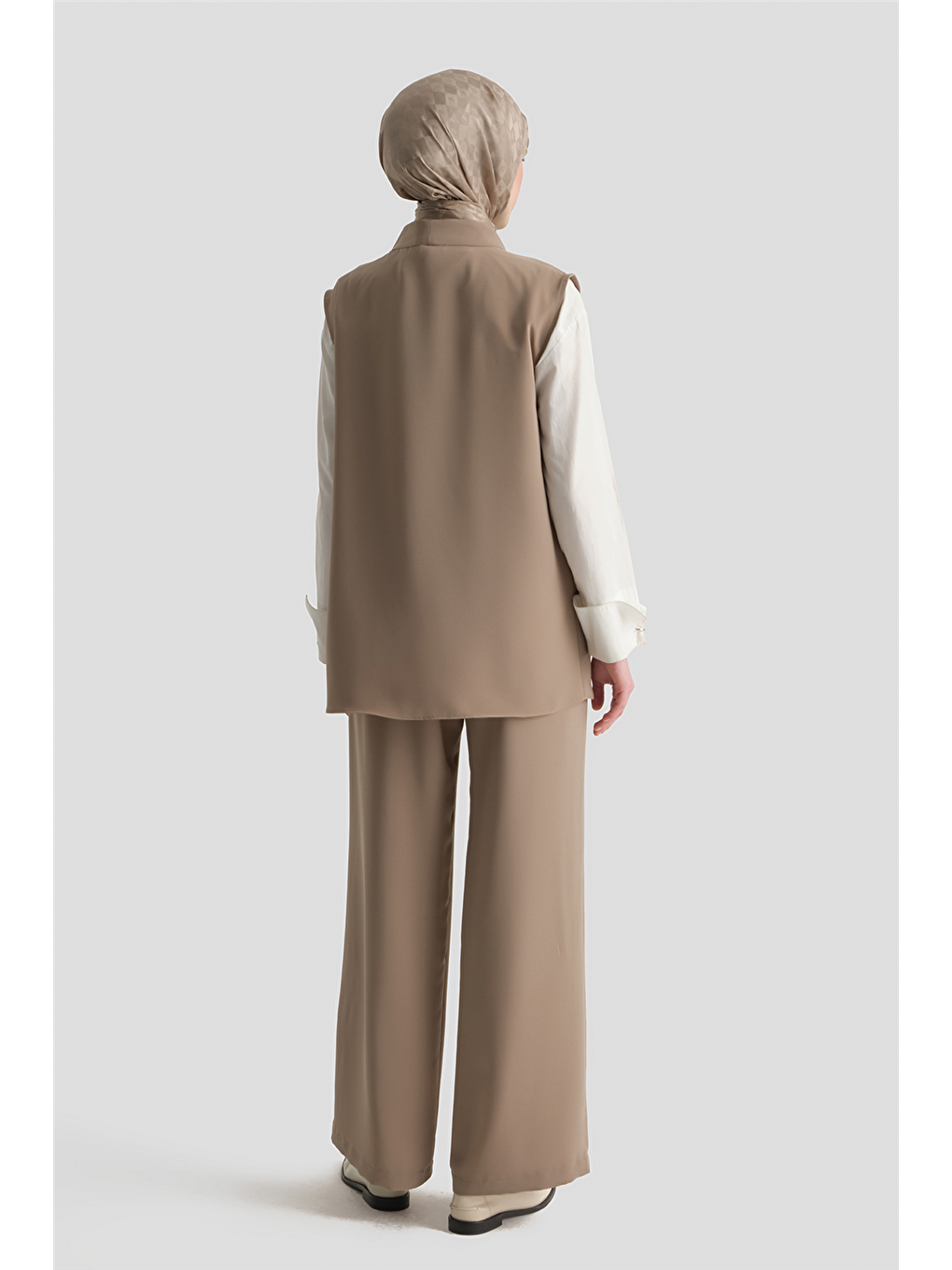 Bej Düğmeli Oversize Yelek Vizon-4