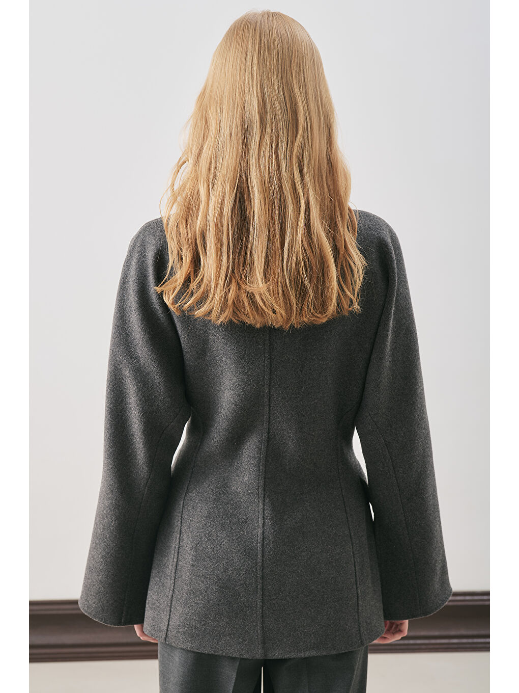 Aroa Bağlamalı Kaşe Ceket Antrasit-6