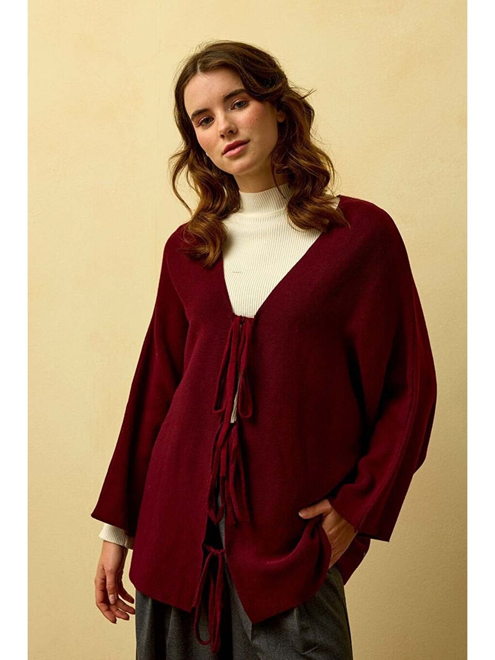 Bordo 3 Fiyonklu Triko Ceket-1