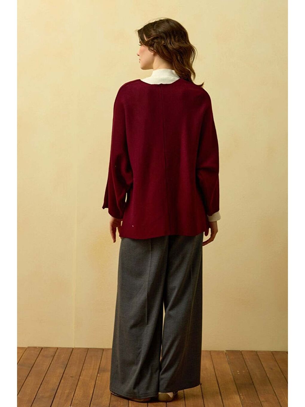 Bordo 3 Fiyonklu Triko Ceket-2