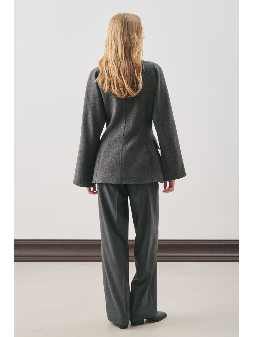 Aroa Bağlamalı Kaşe Ceket Antrasit-7
