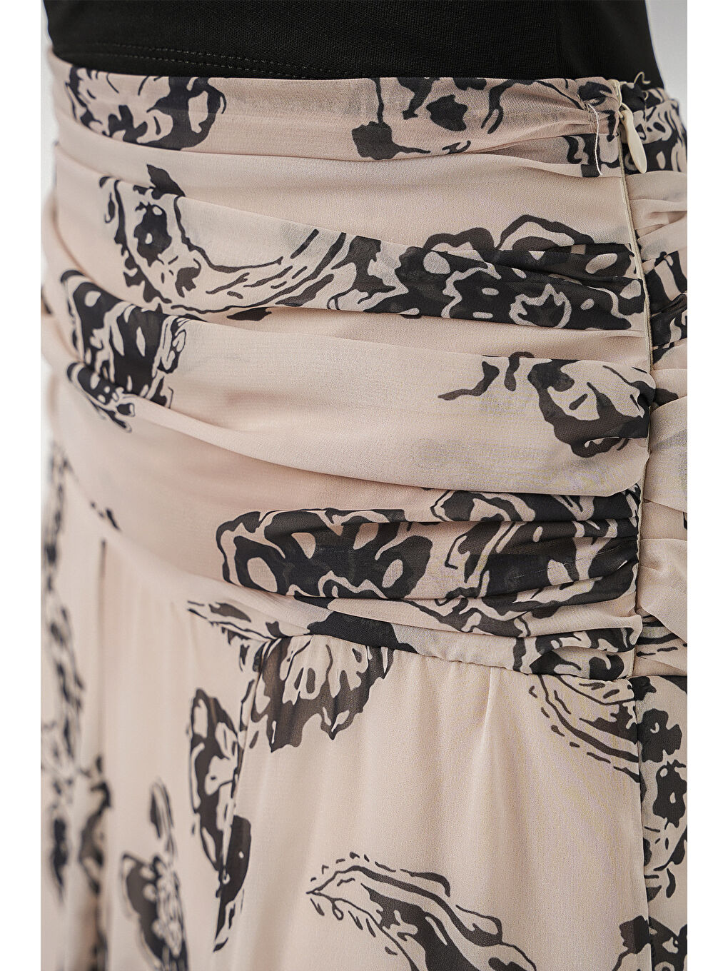 Ekru Kadın Desenli Şifon Etek 8057 - Krem-5