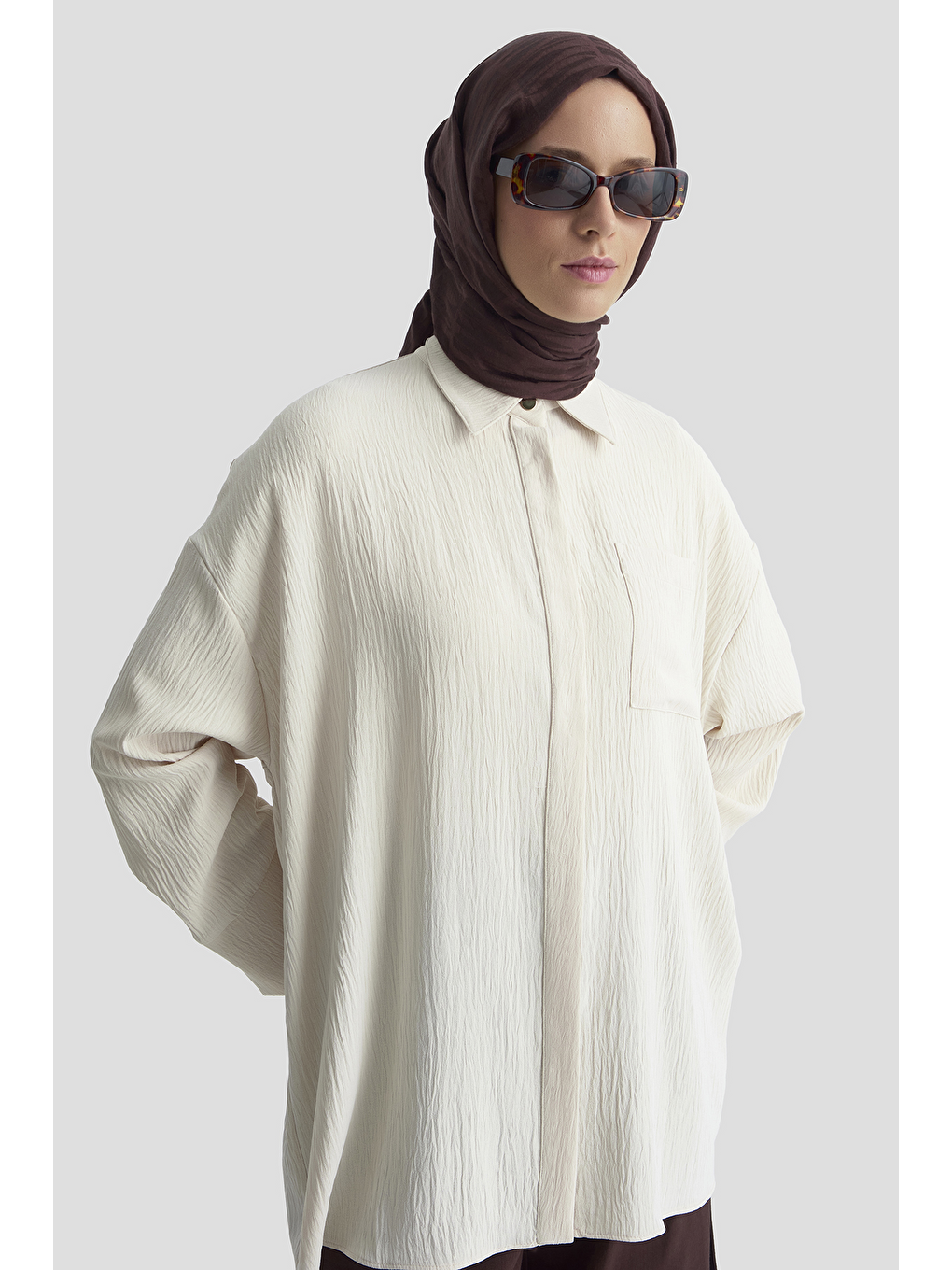 Bej Cepli Basic Gömlek Kum-3