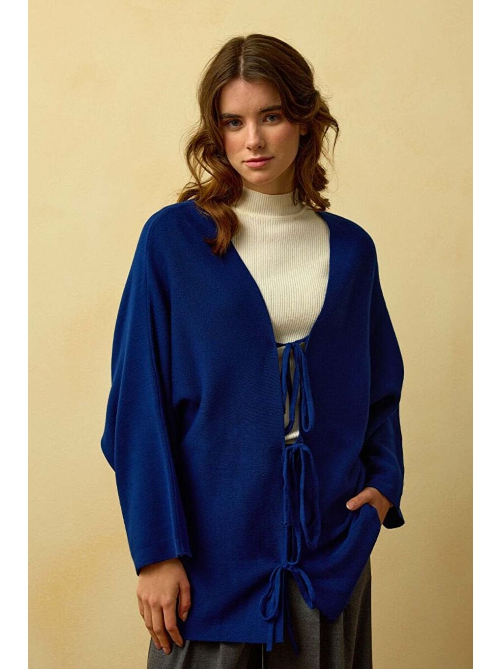 Lacivert 3 Fiyonklu Triko Ceket