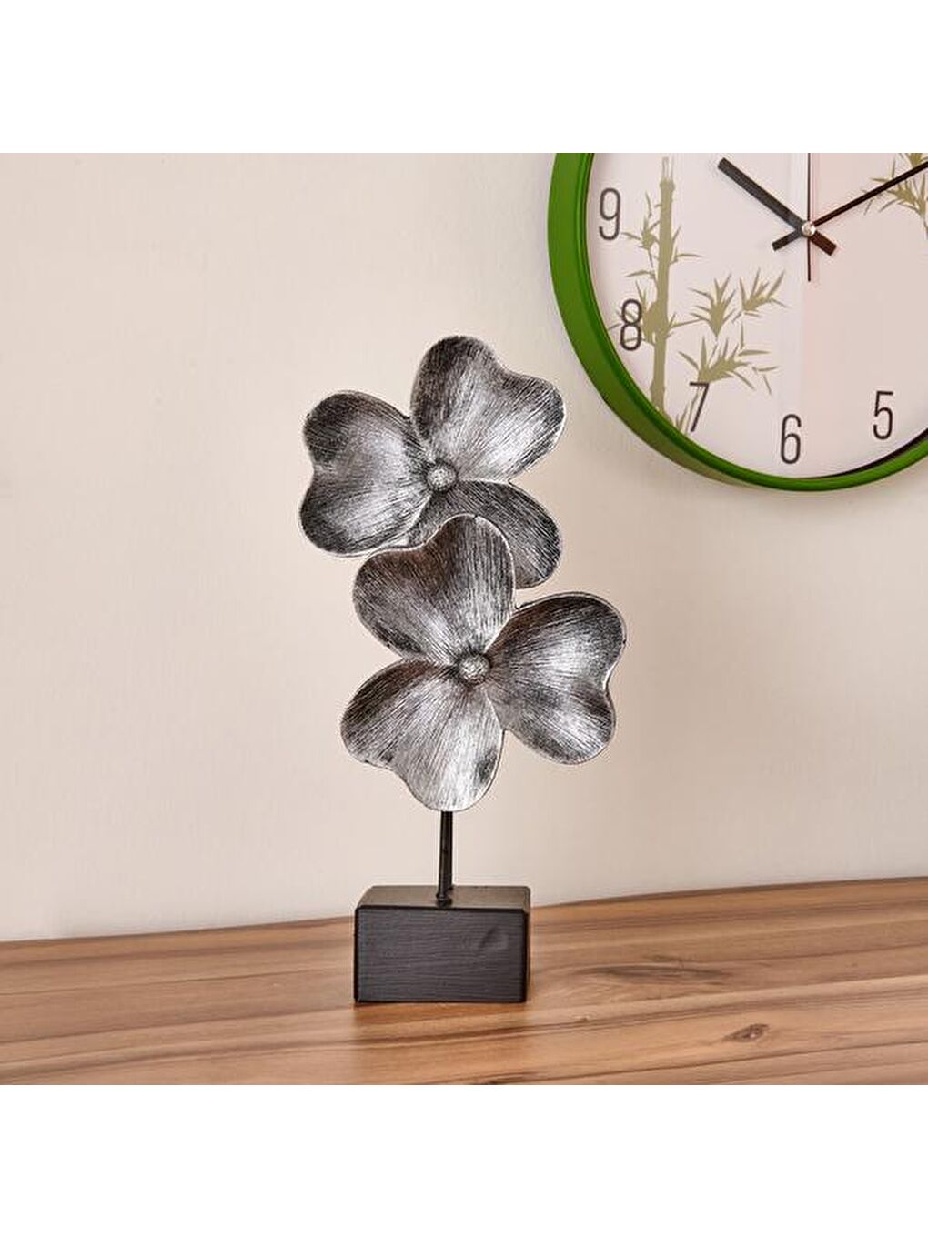Evidea Gri Deco Yonca Dekor - Gümüş / Siyah - 30 cm