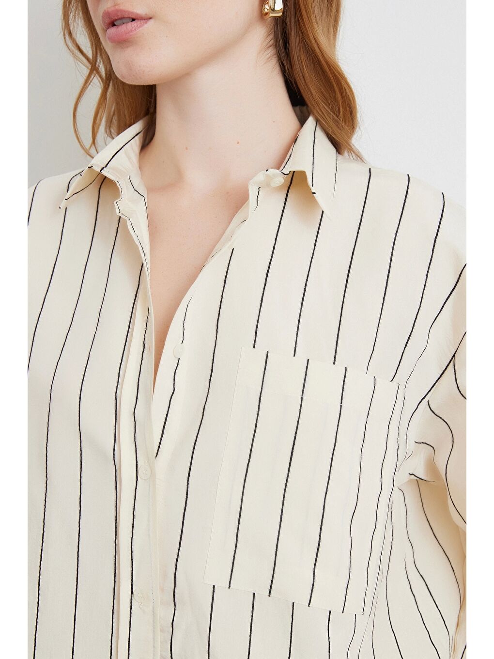 Kontrast Çizgili Modal Gömlek Siyah-4