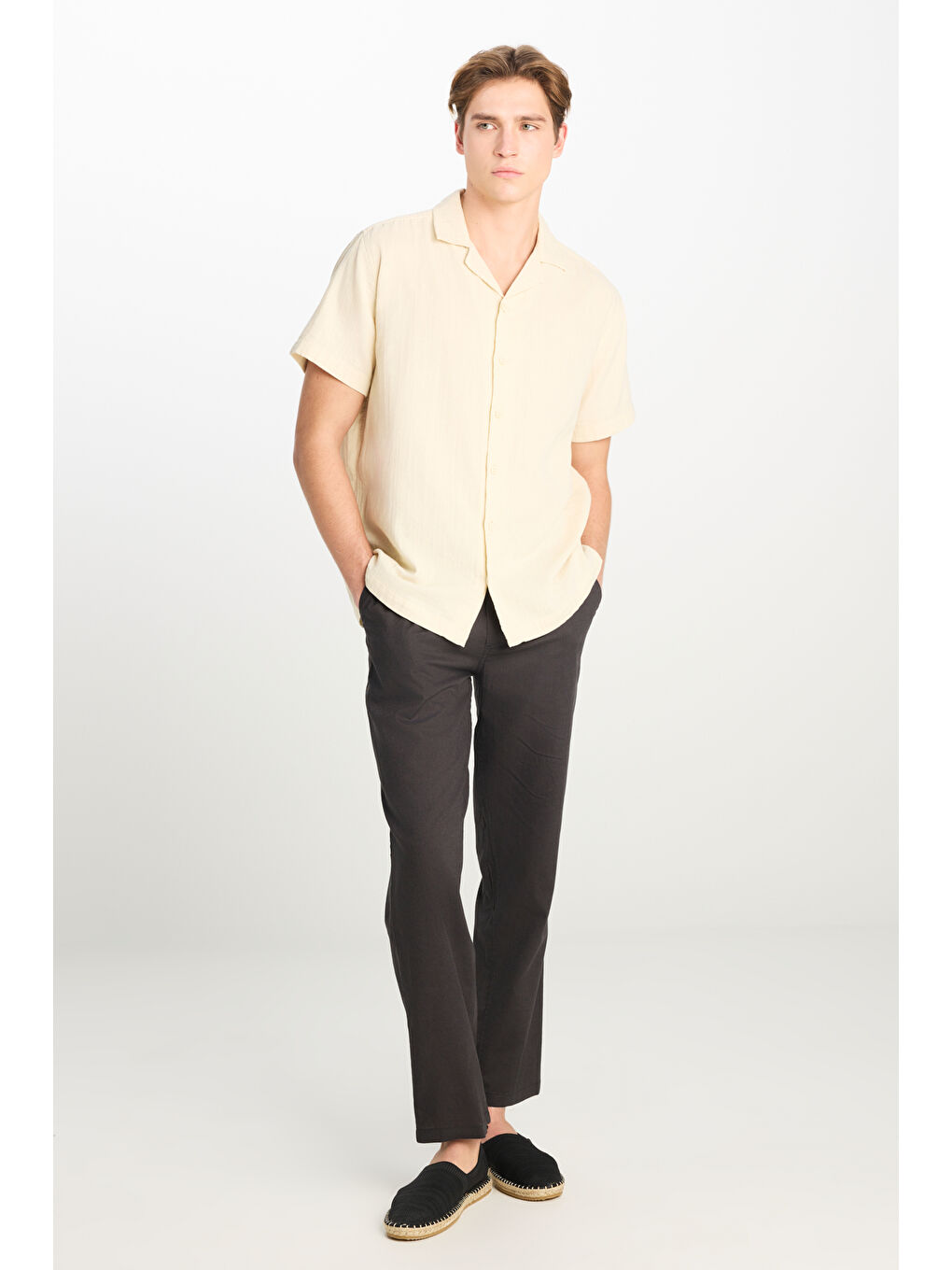 Beyaz %100 Pamuk Relaxed Fit Geniş Kesim Ekru Müslin Gömlek-2