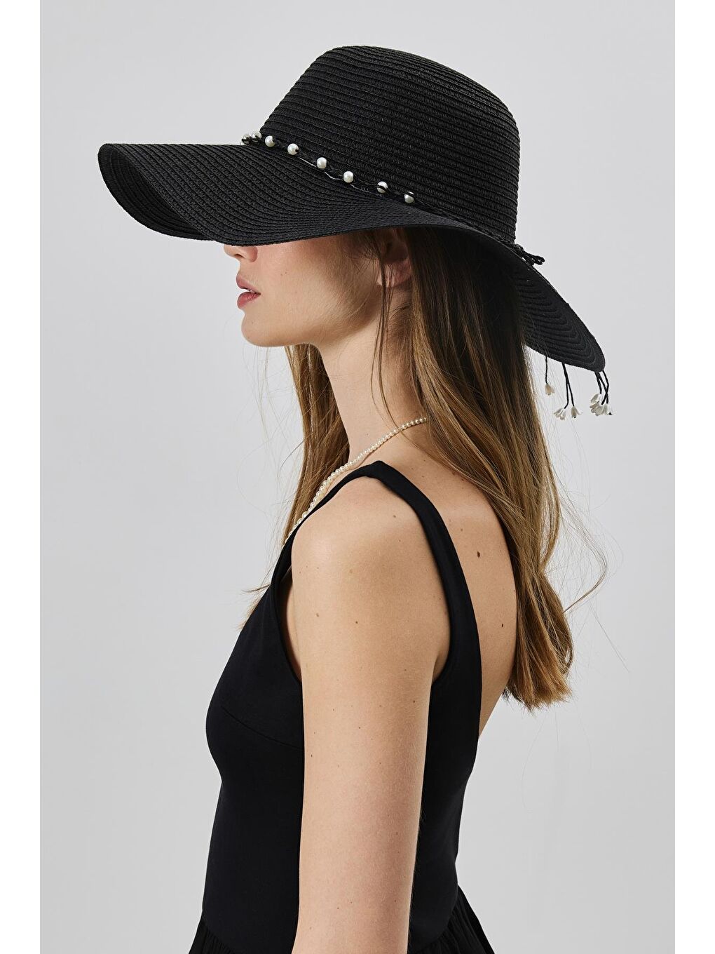 Geniş Kenar Hasır Plaj Şapkası Y25730-05 Siyah-2