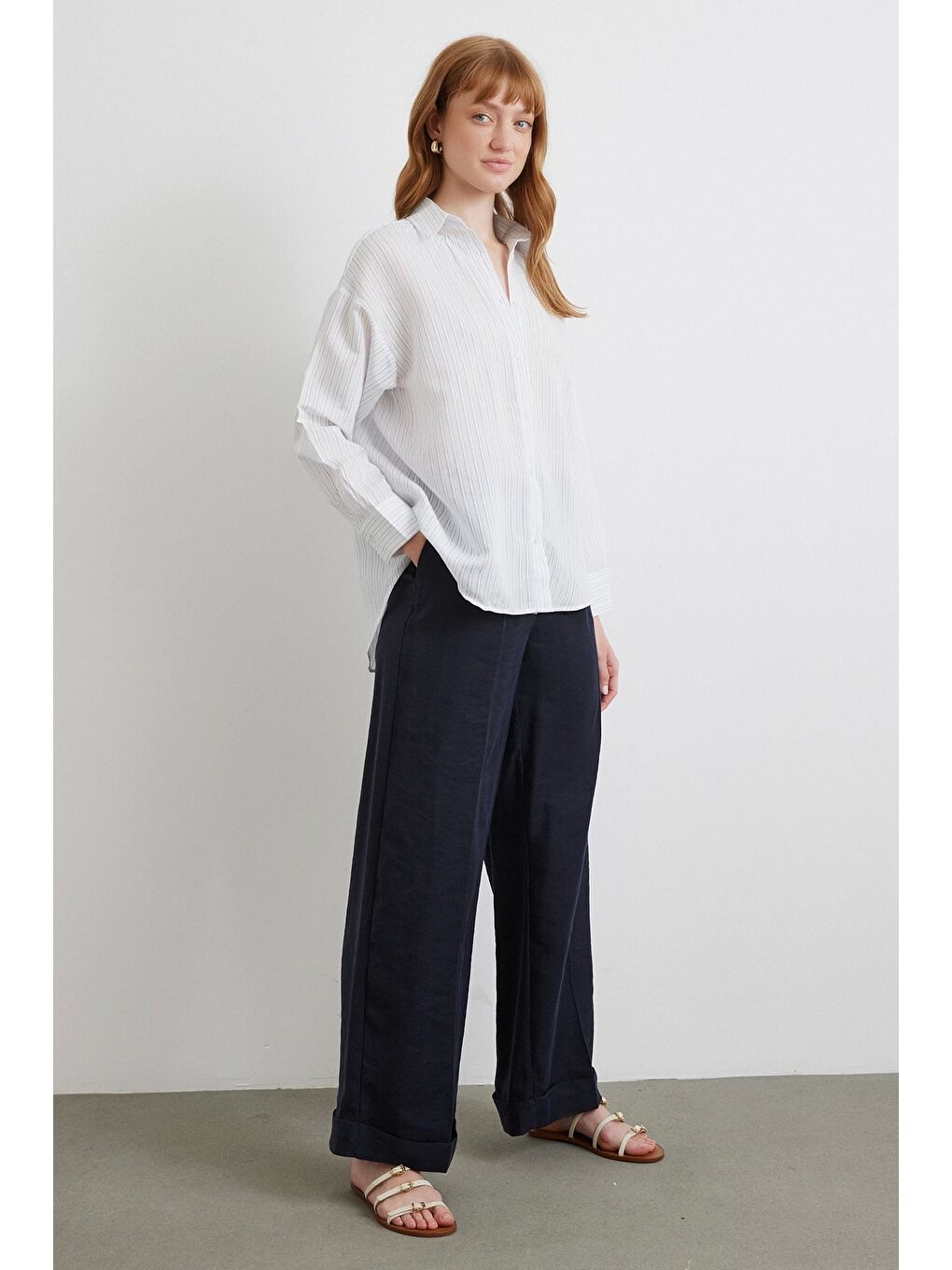 Simetrik Çizgili Gömlek Mavi-1