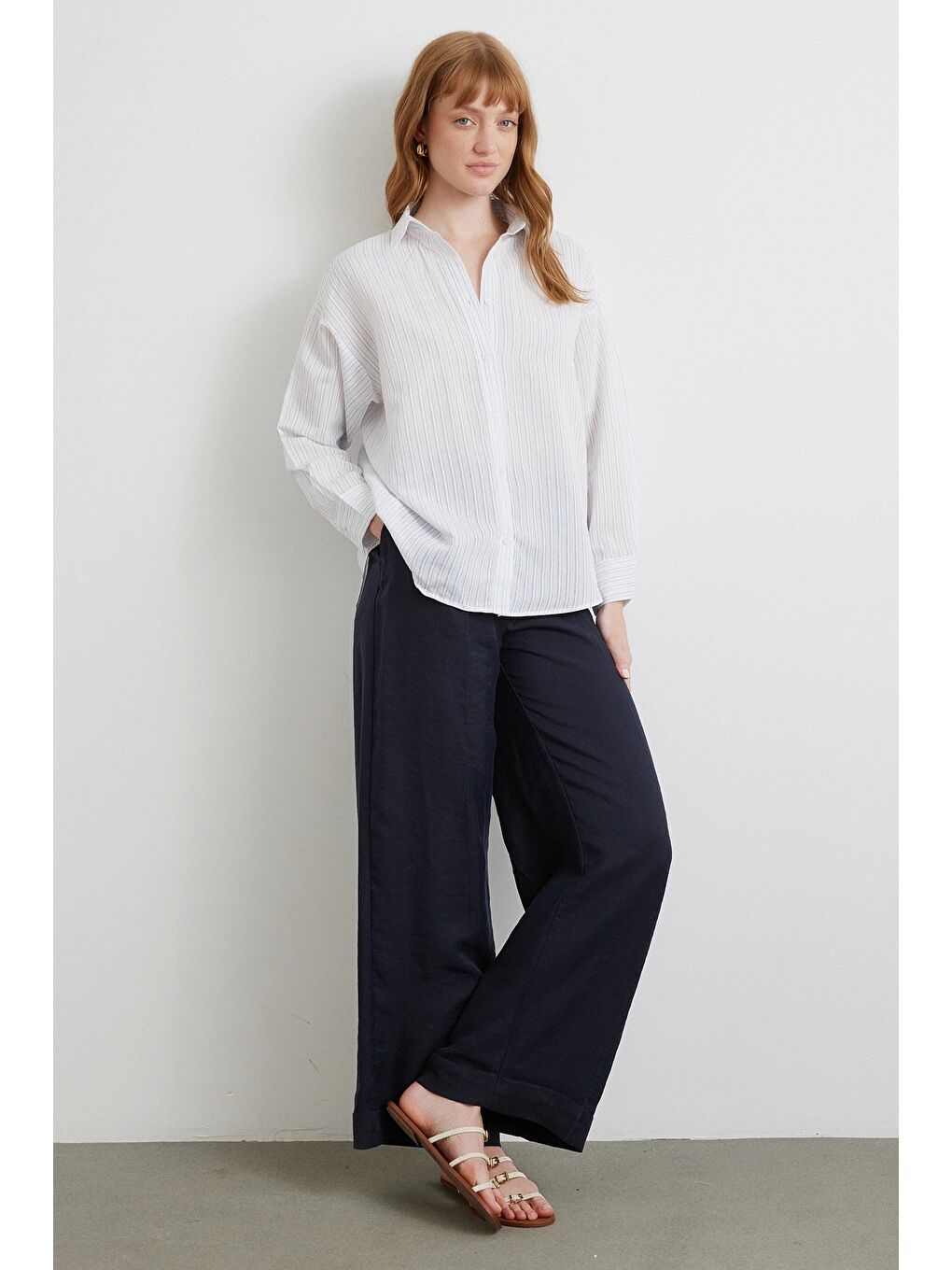 Simetrik Çizgili Gömlek Mavi-2