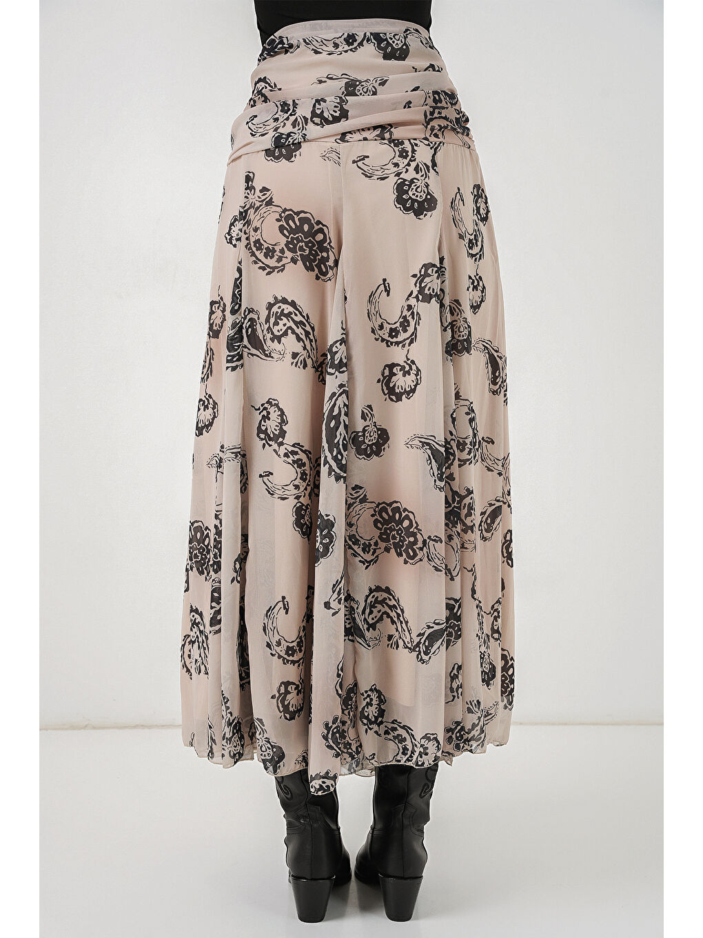 Ekru Kadın Desenli Şifon Etek 8057 - Krem-6