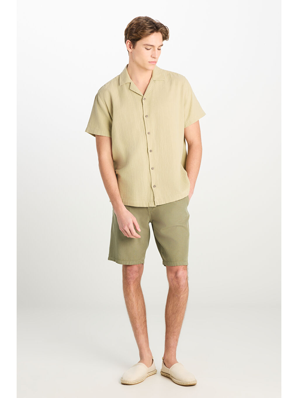 %100 Pamuk Relaxed Fit Geniş Kesim Açık Yeşil Müslin Gömlek-2