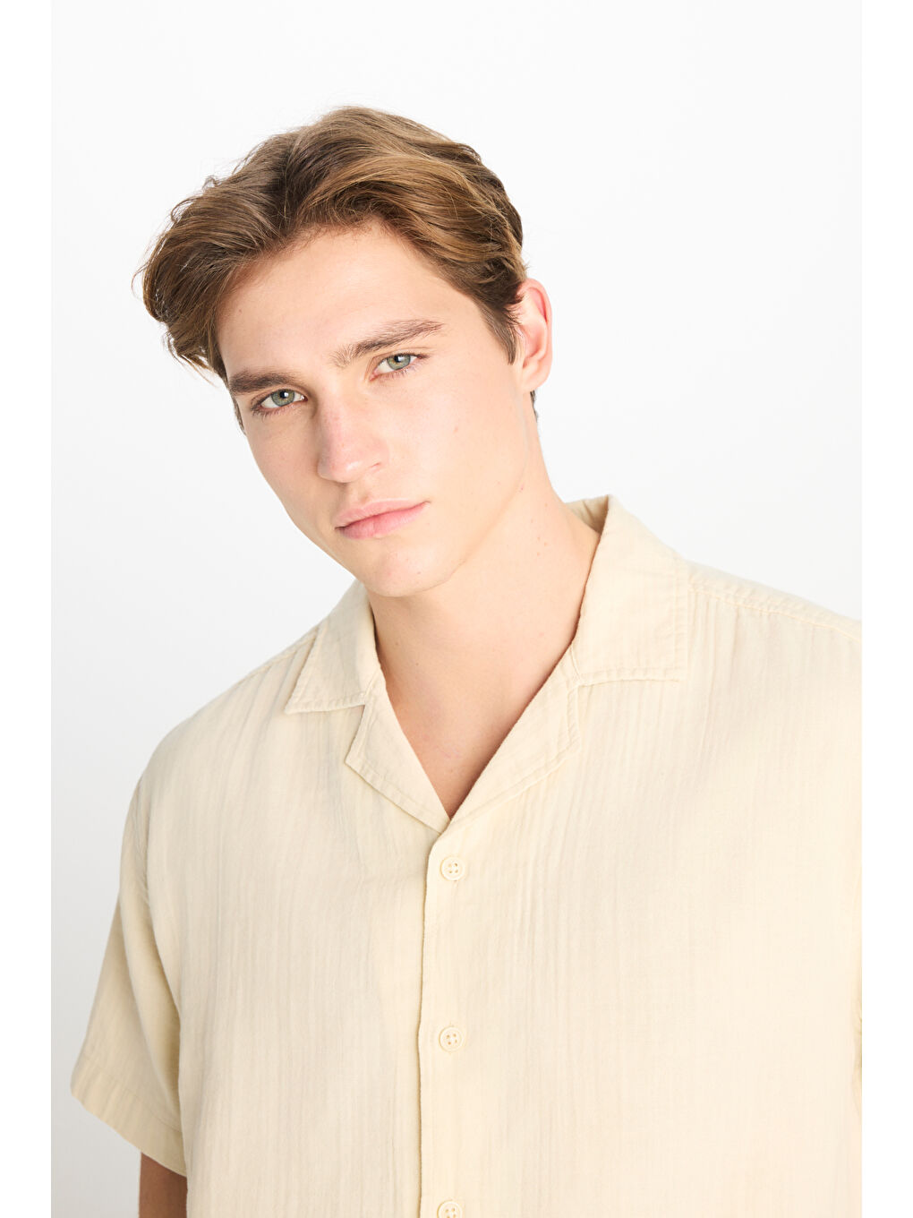 Beyaz %100 Pamuk Relaxed Fit Geniş Kesim Ekru Müslin Gömlek-3