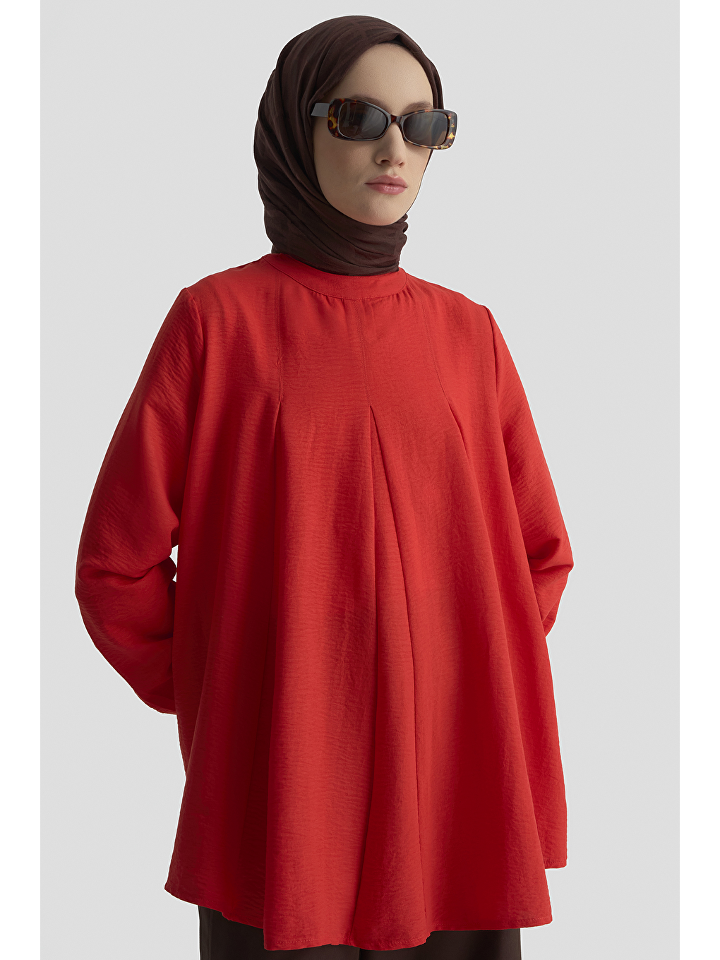 Kahverengi Pile Detaylı Bluz Kiremit-2