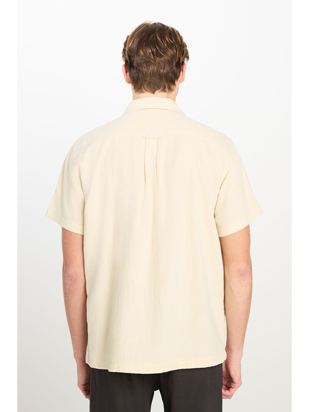 Beyaz %100 Pamuk Relaxed Fit Geniş Kesim Ekru Müslin Gömlek-4