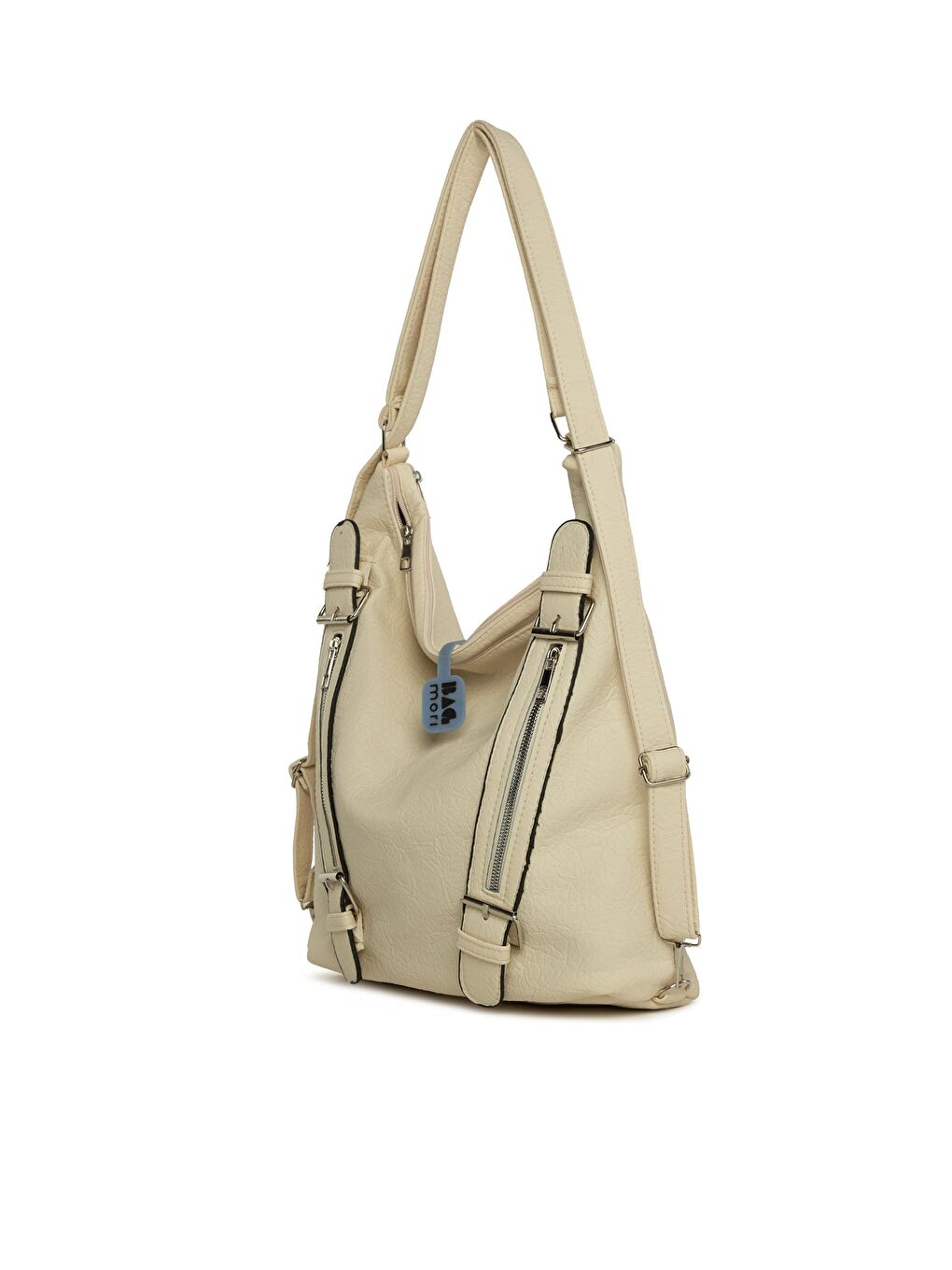 Ekru Yumuşak Dokulu Kemer Detaylı Askılı ve Sırt Salaş Çanta-1