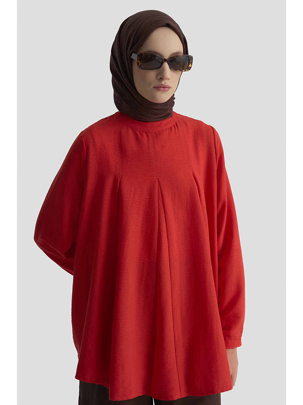 Kahverengi Pile Detaylı Bluz Kiremit-3