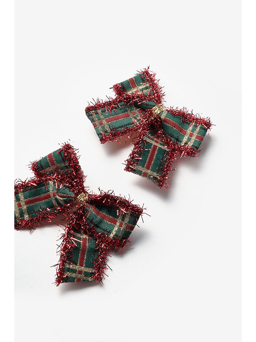 Yeşil Püskül Detaylı Ekose Kız Çocuk Klips Toka-1