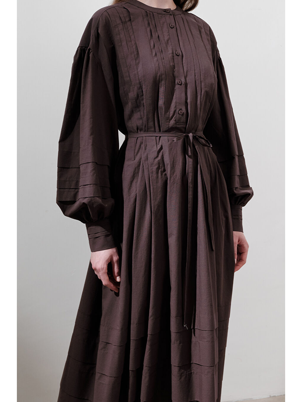 Nervürlü Geniş Elbise Kahverengi-1