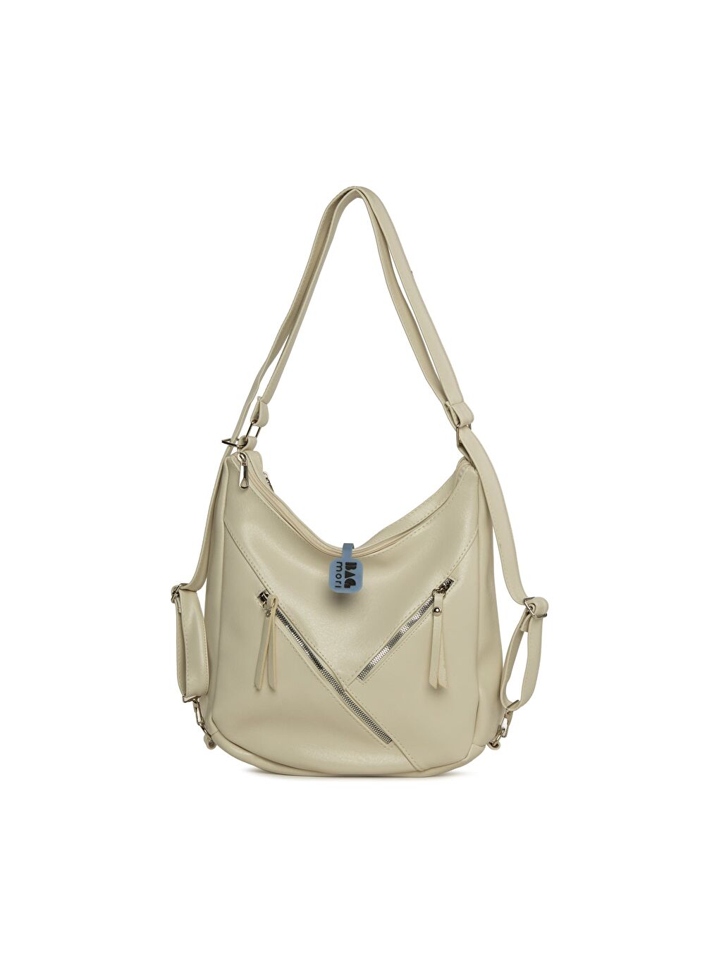 Ekru Çift Fermuarlı Salaş Askılı ve Sırt Çantası