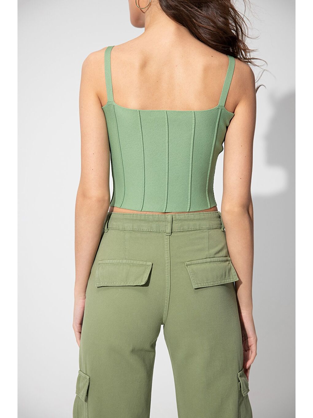 Yeşil Askılı Triko Korse-4