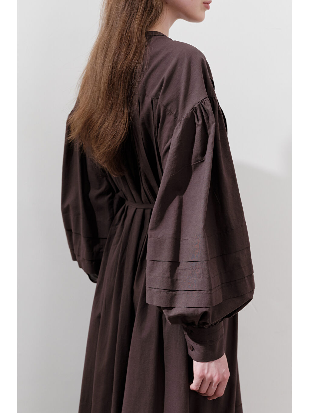 Nervürlü Geniş Elbise Kahverengi-4