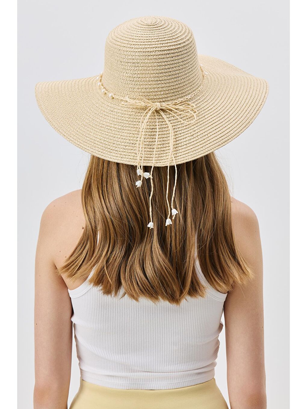 Geniş Kenar Hasır Plaj Şapkası Y25730-05 Bej-2