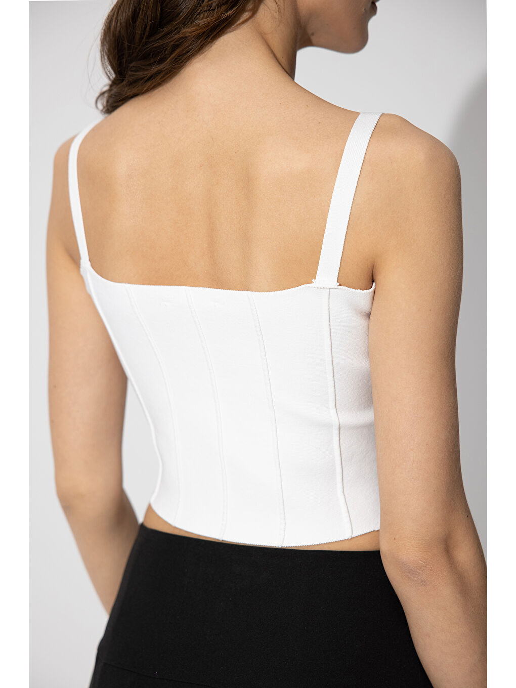 Beyaz Askılı Triko Korse-4