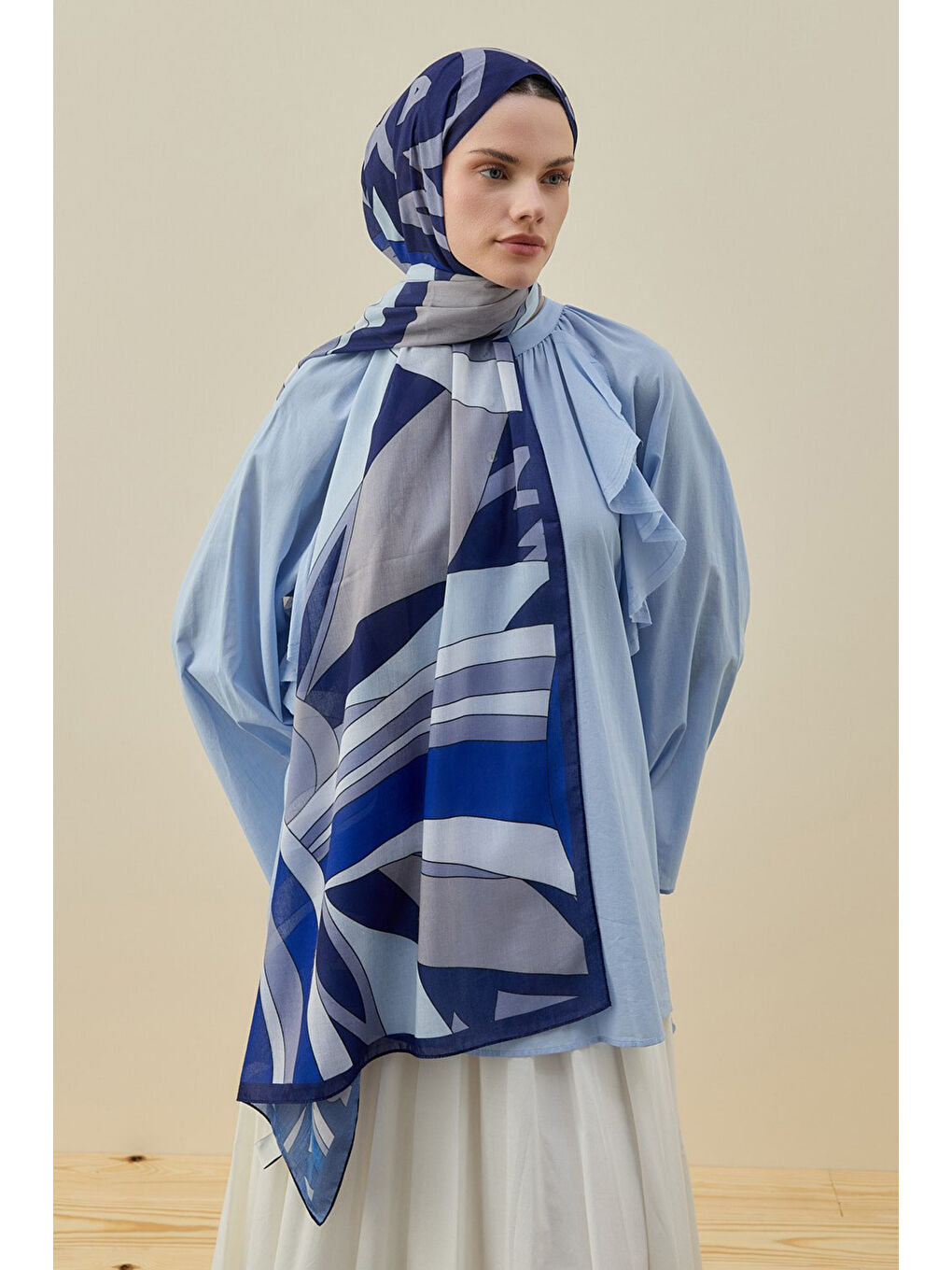 Mavi Mucci Kadın Şal 2611 Saks-3