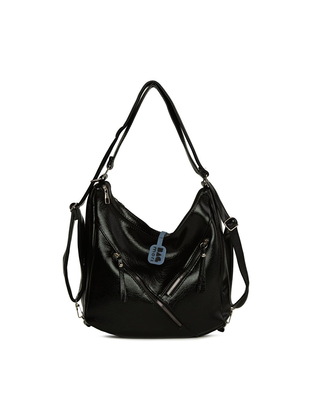 Siyah Çift Fermuarlı Salaş Askılı ve Sırt Çantası