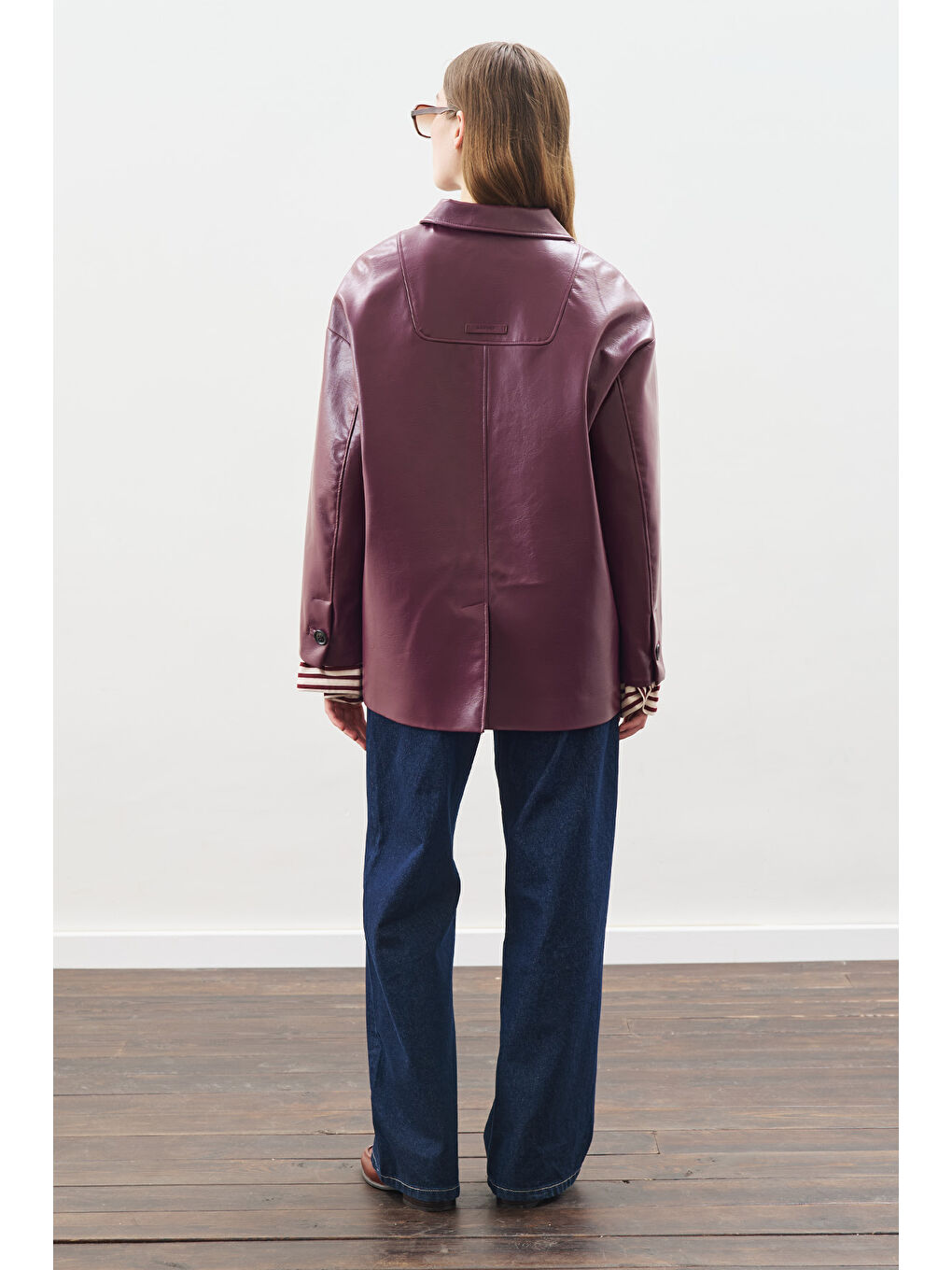 Klasik Kesim Deri Ceket Mürdüm-6