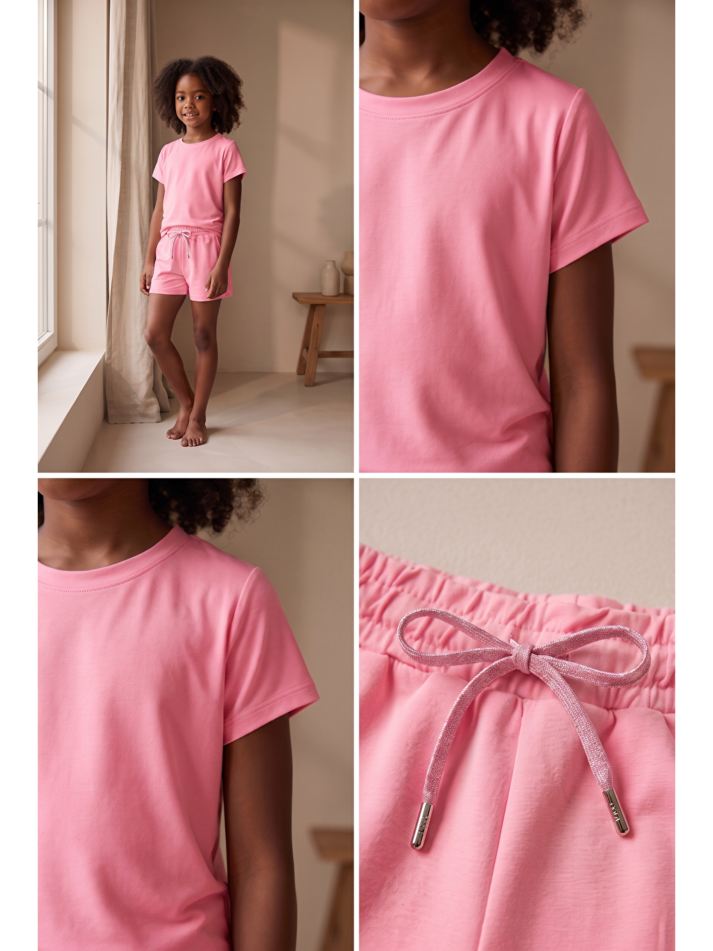 Kız Çocuk Basic Modal Tişört Pembe-1