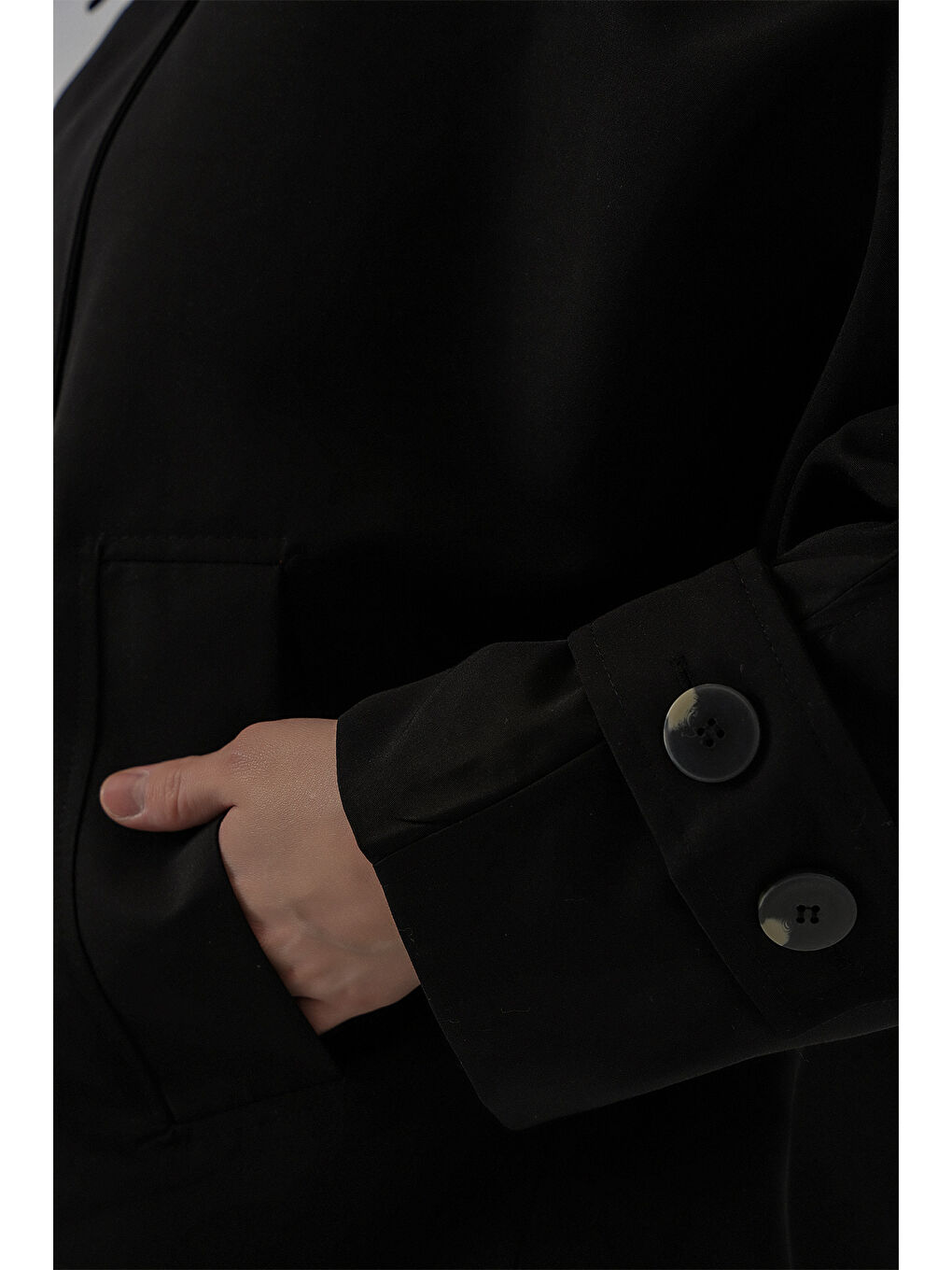 Kadın Oversize Kısa Trençkot 5977 - Siyah-5