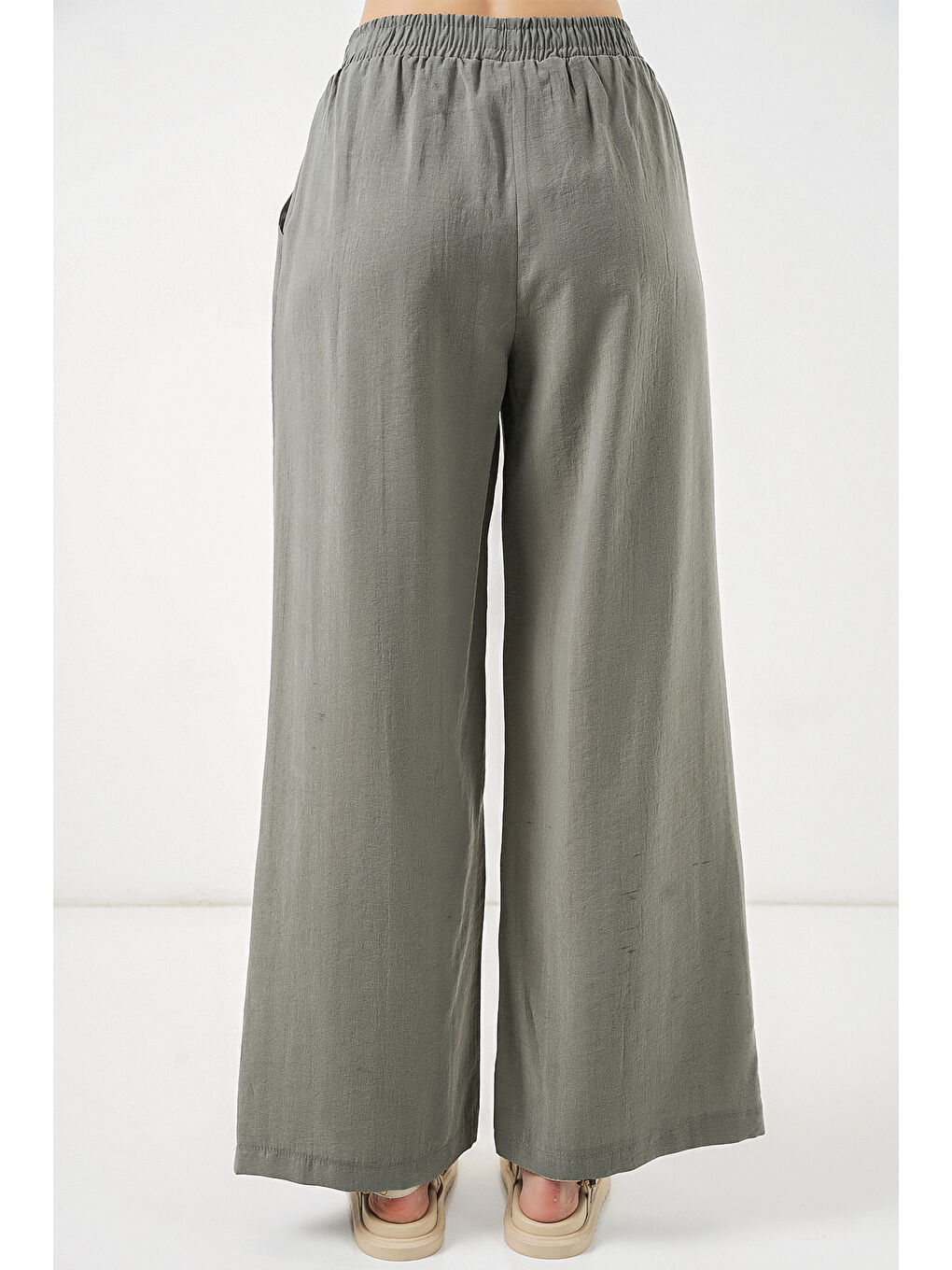 Kadın Beli Lastikli Bol Paça Pantolon 30087 - Gri-6