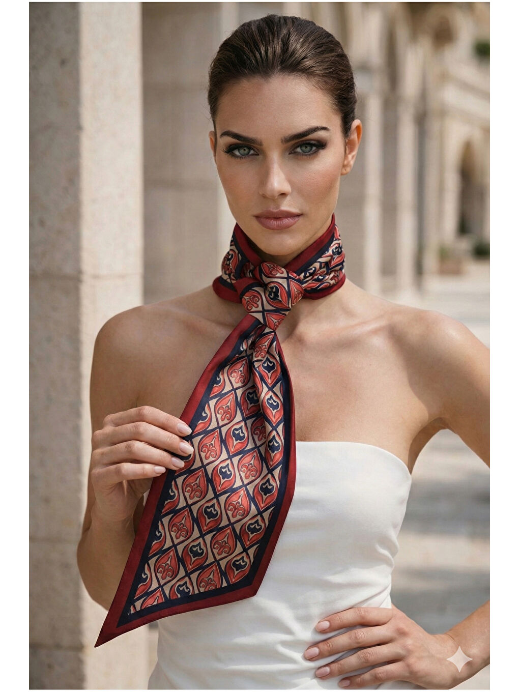 Gri Kiremit Geometrik Desenli Klasik Boyun Fuları FLR1021 KAHVERENGI-5