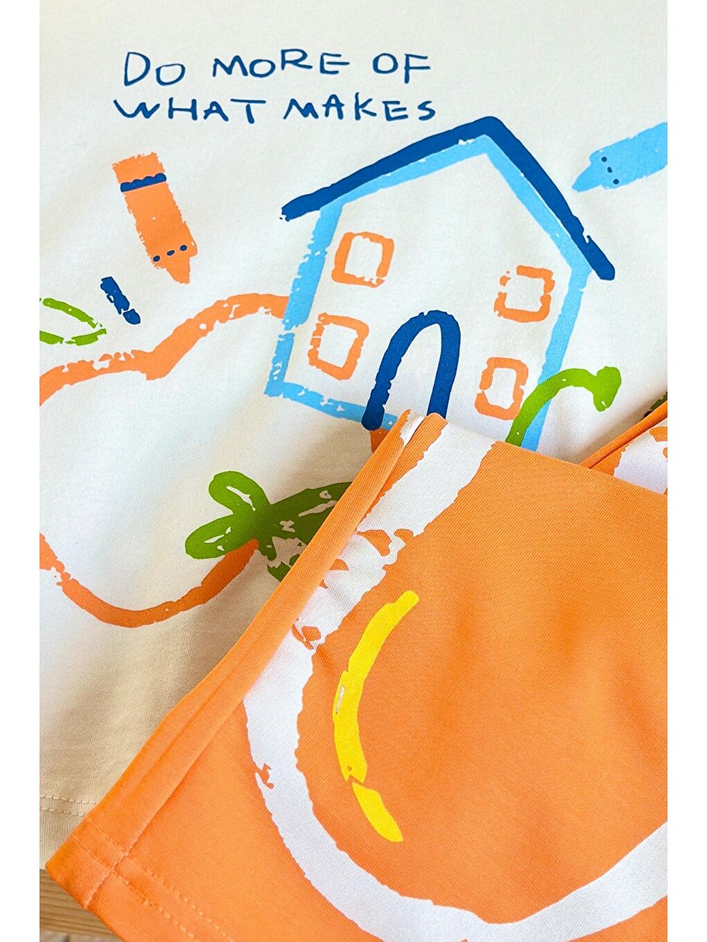 Kız Çocuk Pamuklu Bisiklet Yaka Baskılı Turuncu T-Shirt Ve Eşofman Alt Üst Takım-2