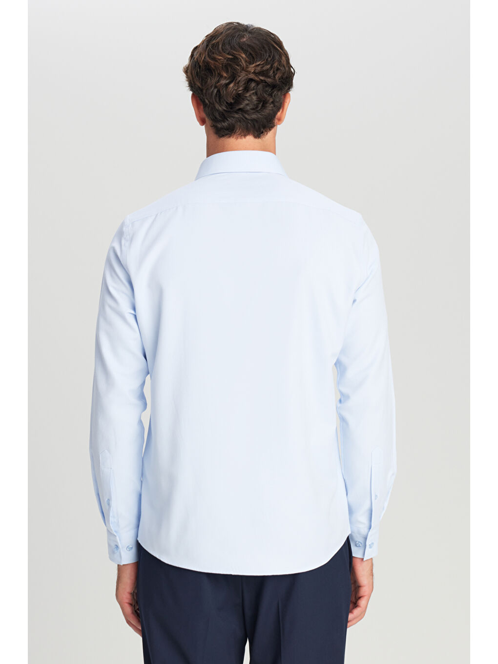 Erkek Açık Mavi Pamuklu Slim Fit Dar Kesim Klasik Yaka Armürlü Gömlek-4
