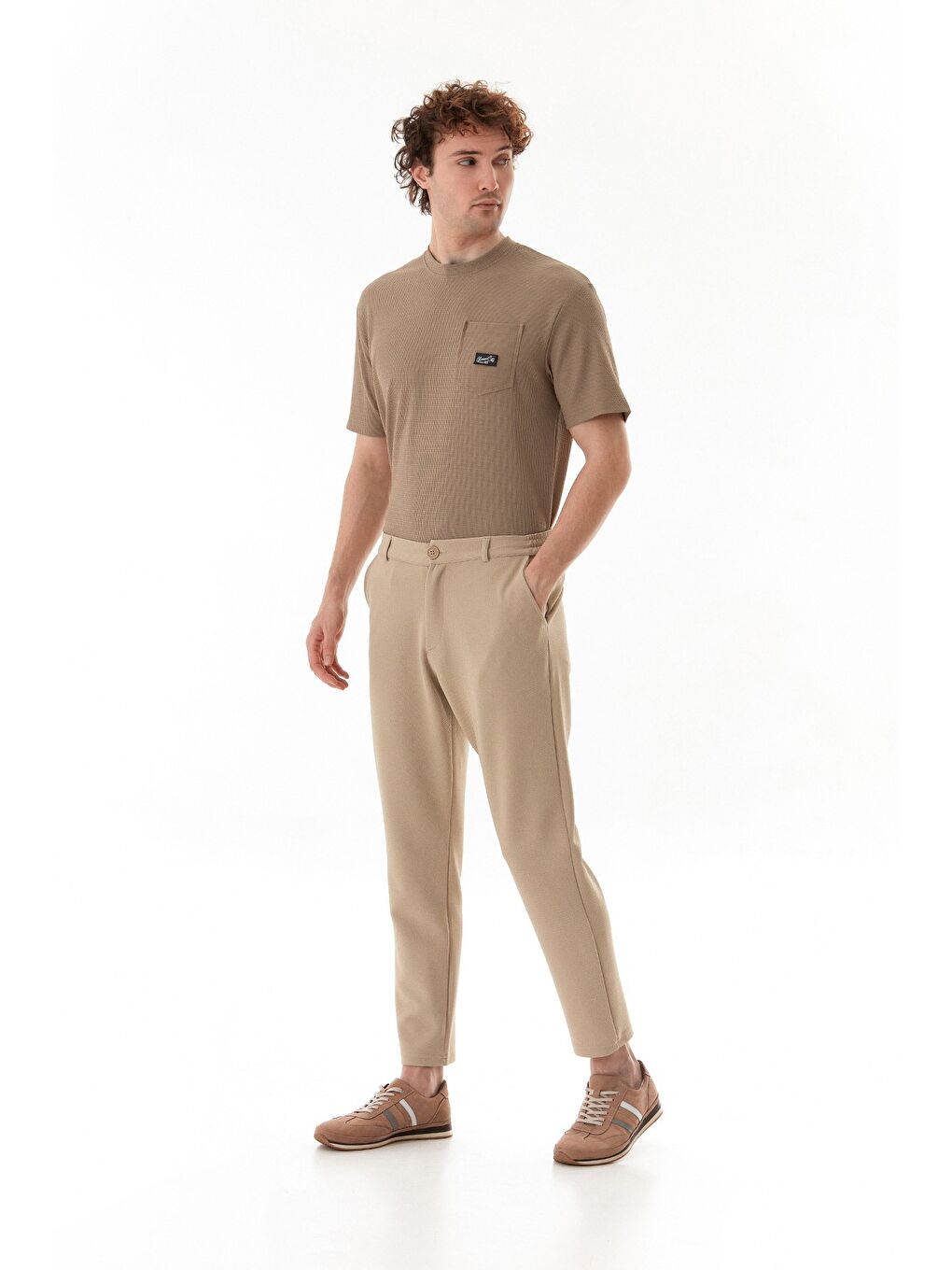 Bej Waffle Kumaş Cepli Jogger Pantolon