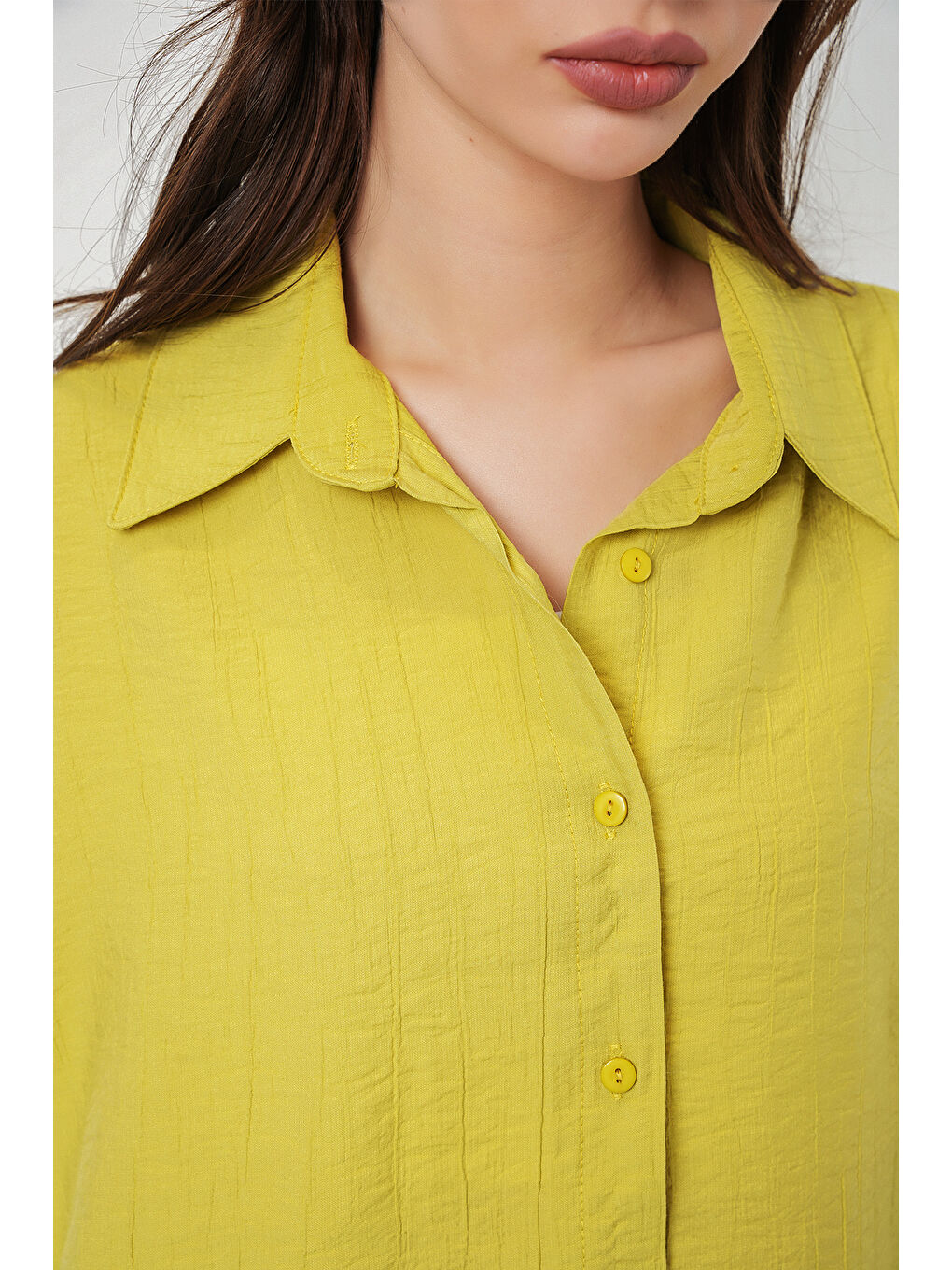 Sarı Kadın Uzun Oversize Gömlek 20334 - Hardal-4