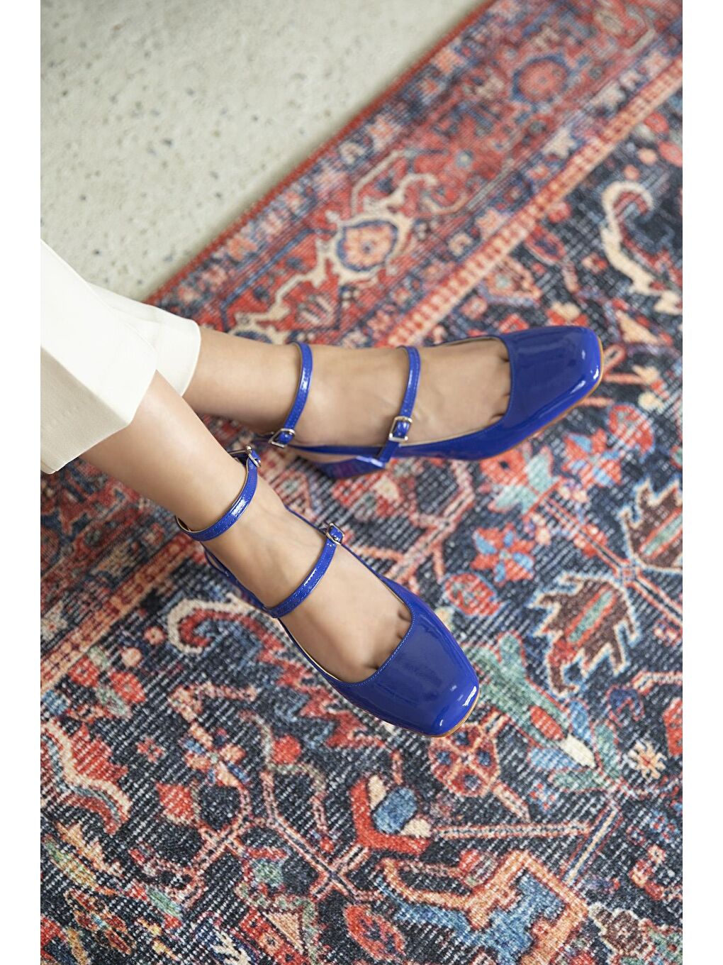 Viola Kadın Topuklu Rugan Ayakkabı Saks Mavi