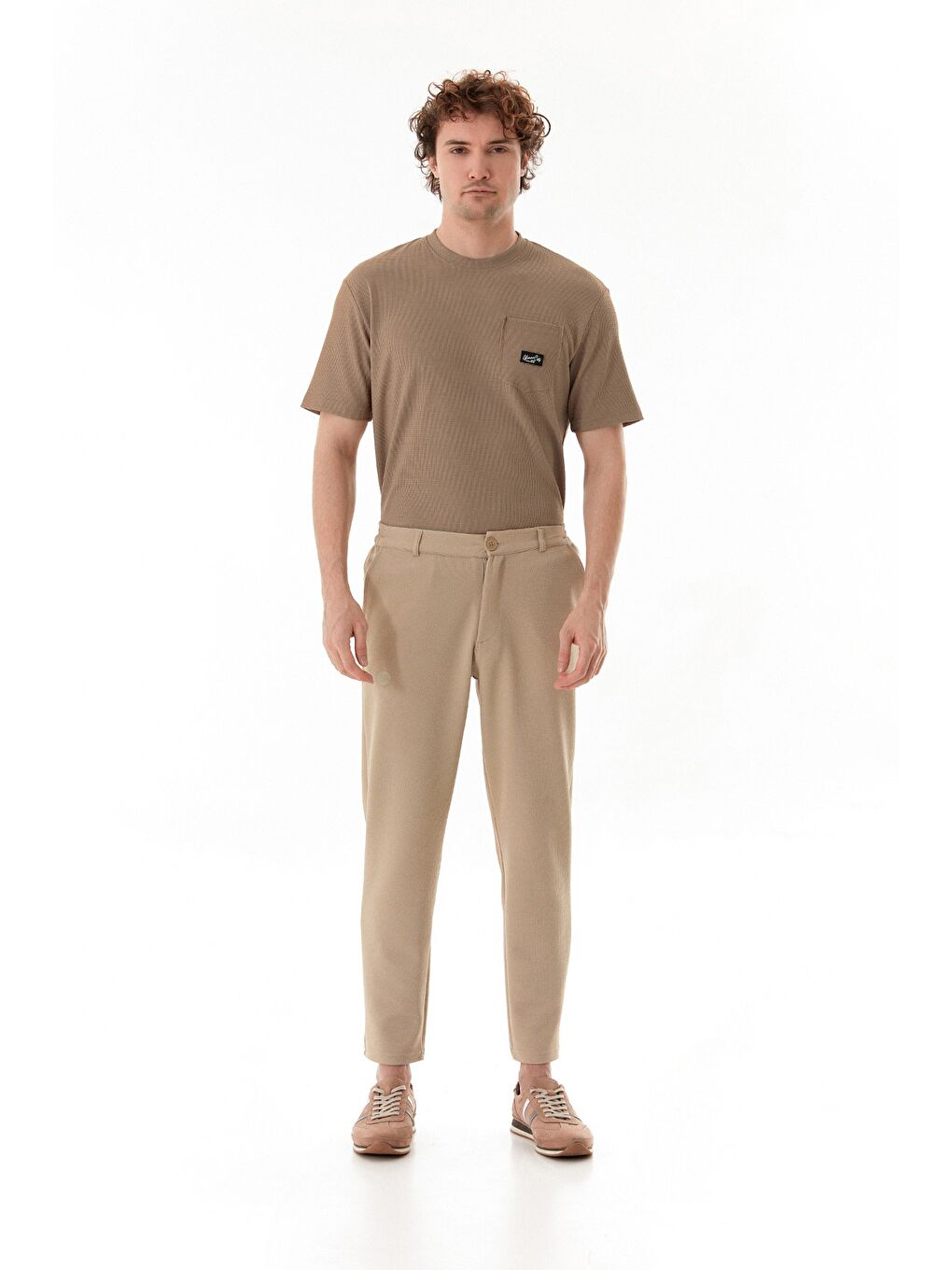 Bej Waffle Kumaş Cepli Jogger Pantolon-1