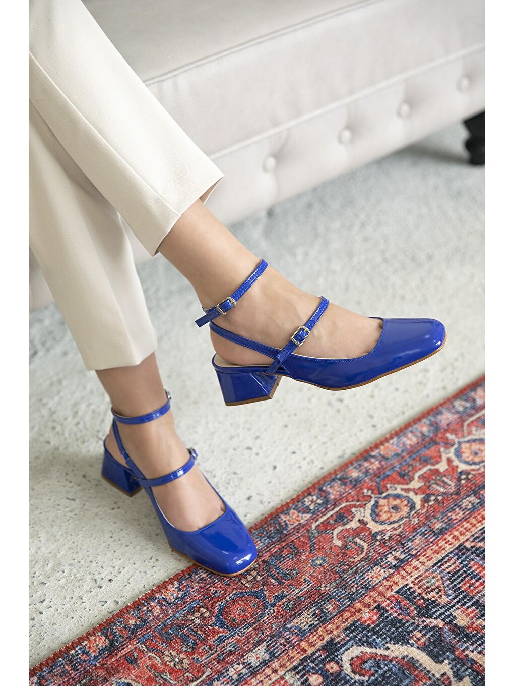 Viola Kadın Topuklu Rugan Ayakkabı Saks Mavi-1