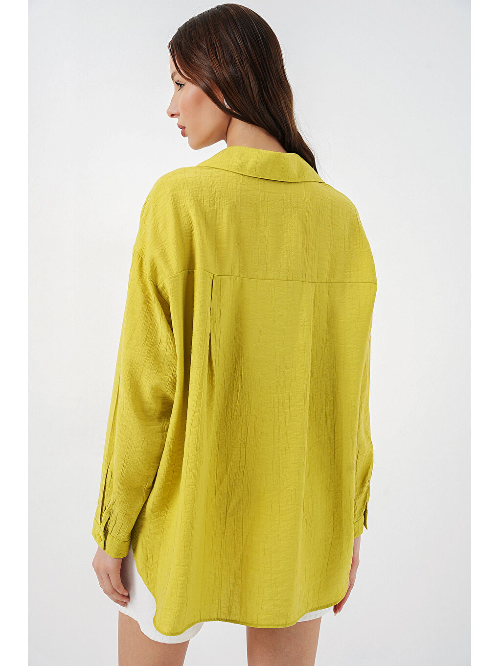 Sarı Kadın Uzun Oversize Gömlek 20334 - Hardal-5